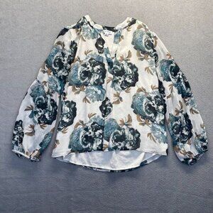 Calvin Klein Womens Size Medium White Green Floral Lined Blouse Shirt Top